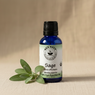 Sage Essential Oil - Linen Background