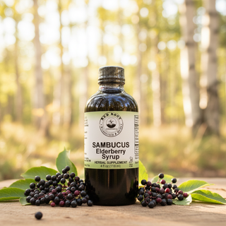 Sambucus Elderberry Syrup - Woodsy Background